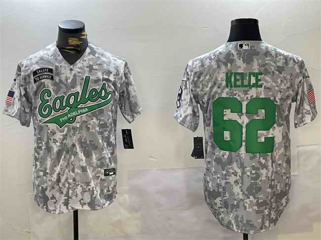 Men's Philadelphia Eagles #62 Jason Kelce 2024 Arctic Camo Salute to Service Stitched Baseball Jersey